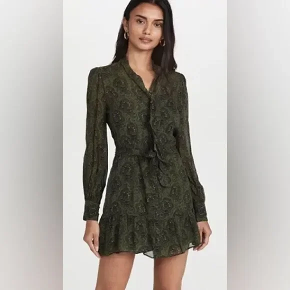 Paige Vittoria Mini Multi Green Dress Long Sleeve Army Size XL - Picture 10 of 17